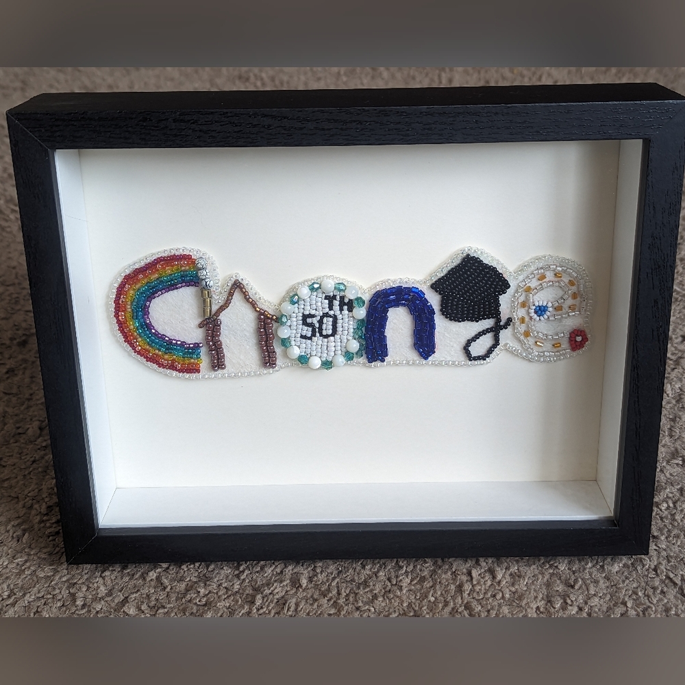 Hand beaded Acrostic word "Change"